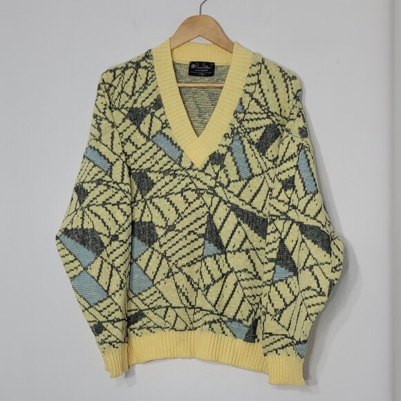 Prince Bellini Vintage Knit Preppy Yellow Gray Cotton Blend Cottagecore Sweater - Picture 2 of 13